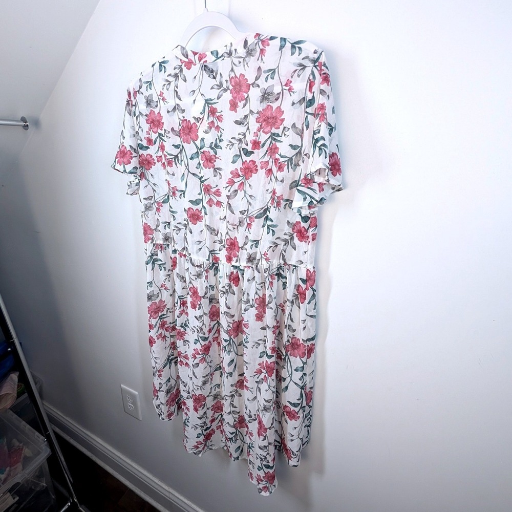 Torrid White Pink Floral Chiffon Button Front High-Low Mini Dress Plus Size 00 - Picture 7 of 8